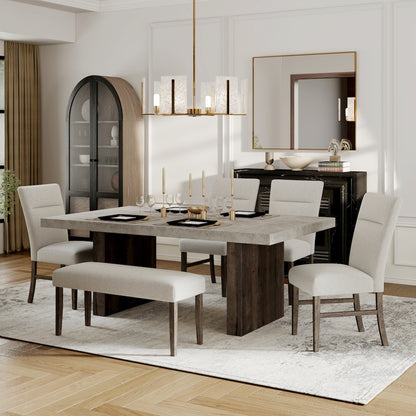 Sorlen Modern 6-Piece Dining Set, 3D Faux Concrete Table with 4 Chairs and Bench