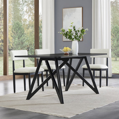 Axler 5-Piece Dining Set, Tripod-Cross Dining Table with 4 Boucle Chairs, Black