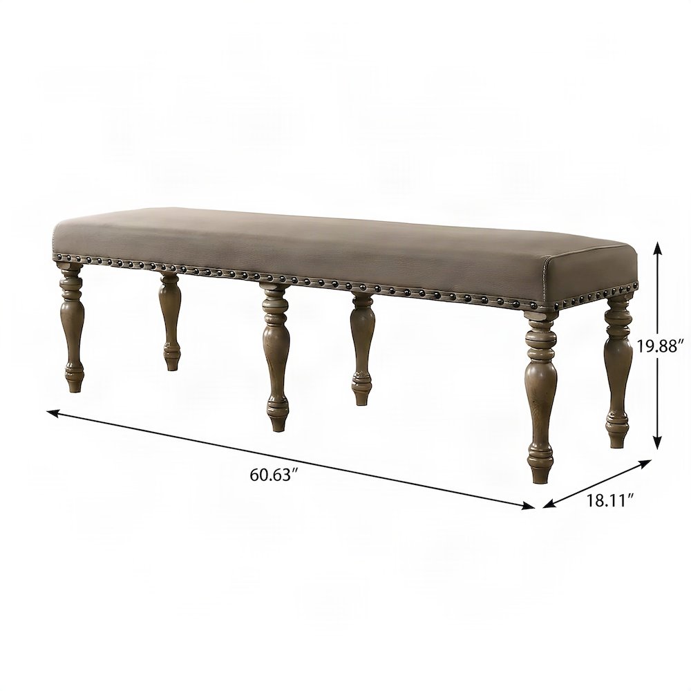 Microfiber Upholstered Entryway Bench with Nail-Head Trim, Bedroom Seat, Beige