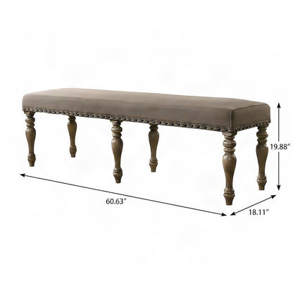 Microfiber Upholstered Entryway Bench with Nail-Head Trim, Bedroom Seat, Beige