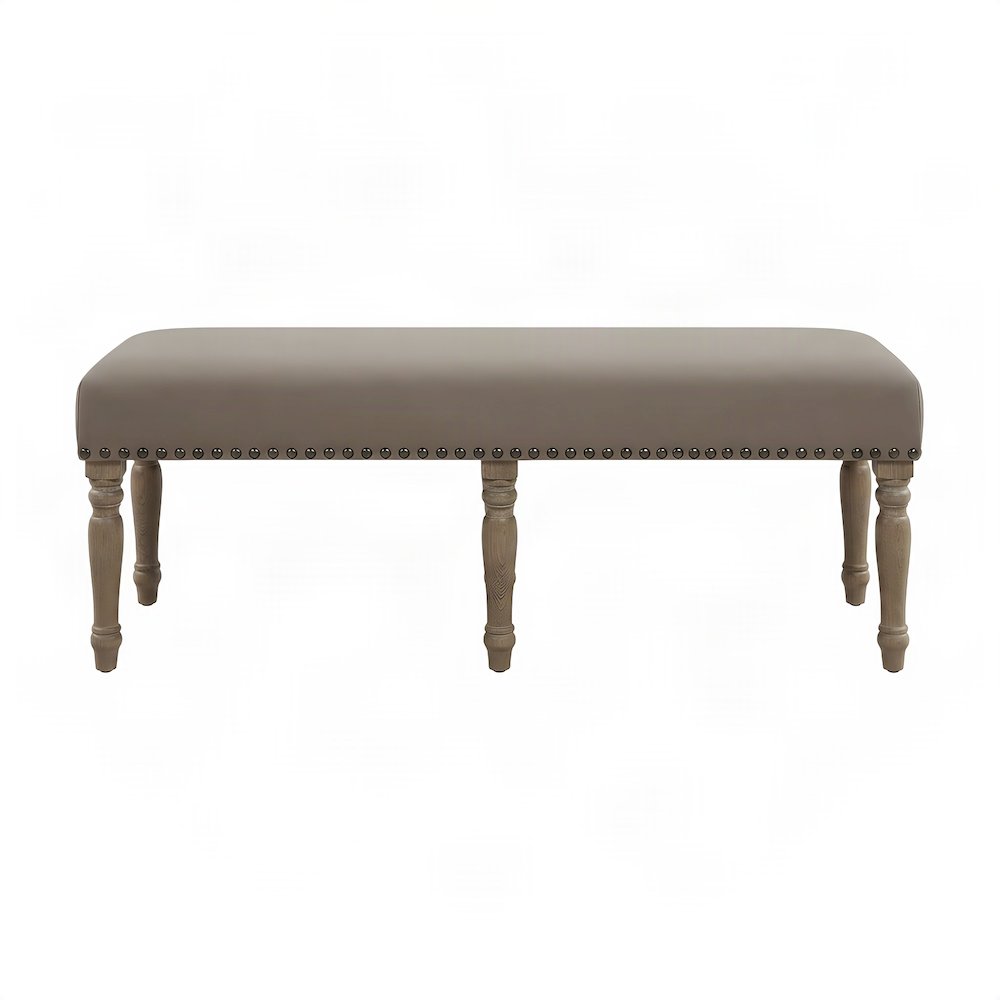 Microfiber Upholstered Entryway Bench with Nail-Head Trim, Bedroom Seat, Beige