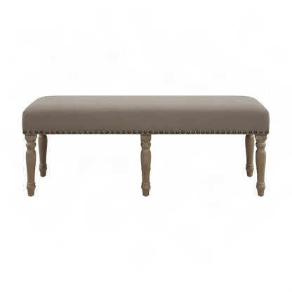 Microfiber Upholstered Entryway Bench with Nail-Head Trim, Bedroom Seat, Beige