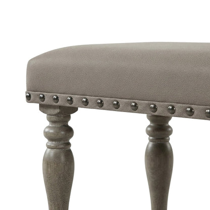 Microfiber Upholstered Entryway Bench with Nail-Head Trim, Bedroom Seat, Beige