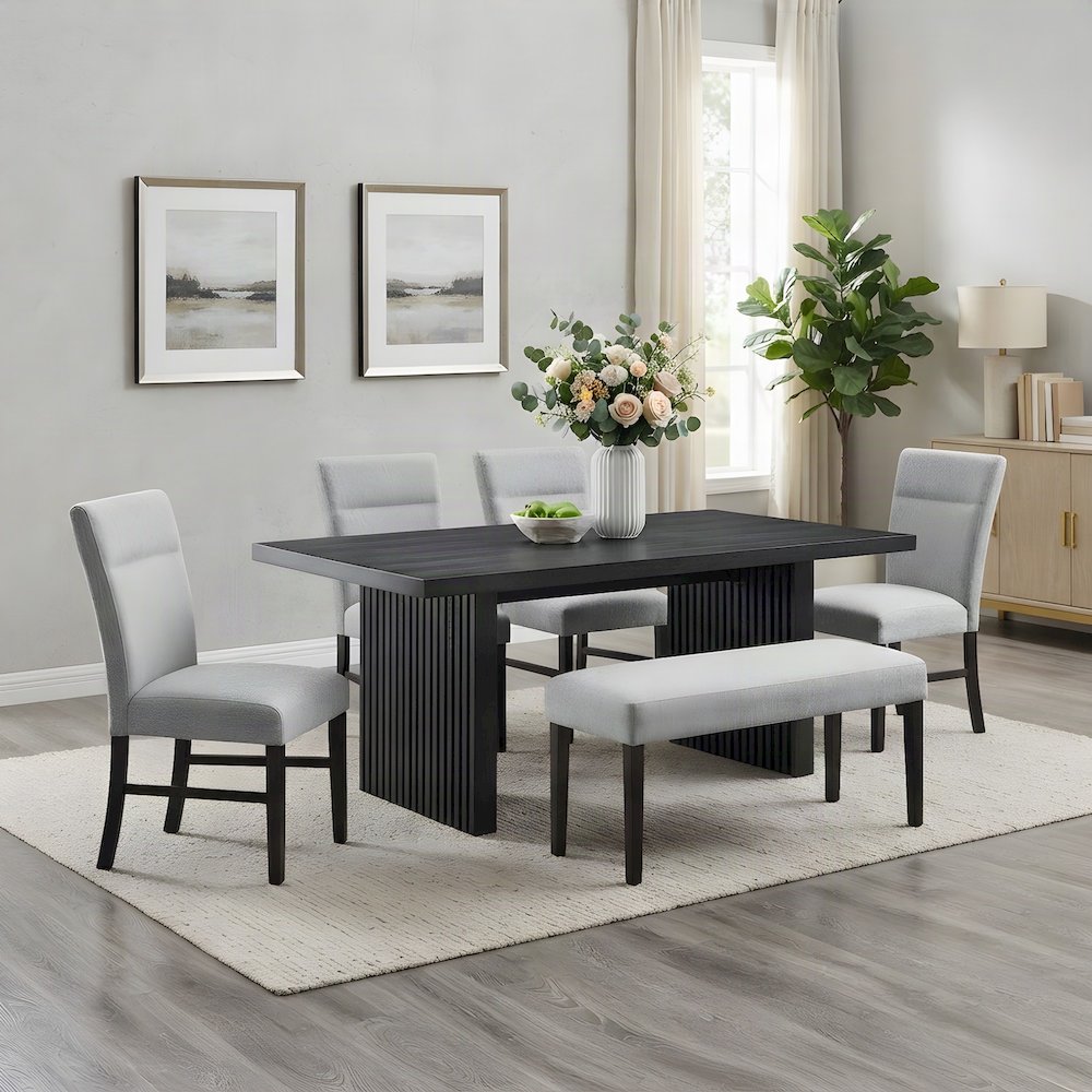 Fabric-Upholstered Dining Bench with Foam-Padded Seat, Indoor, Gray