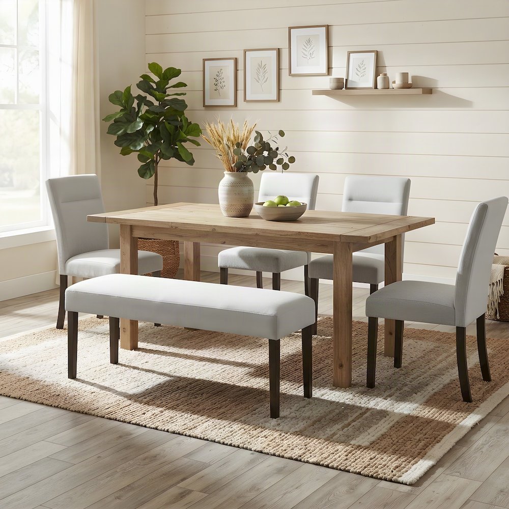Fabric-Upholstered Dining Bench with Foam-Padded Seat, Indoor, Gray