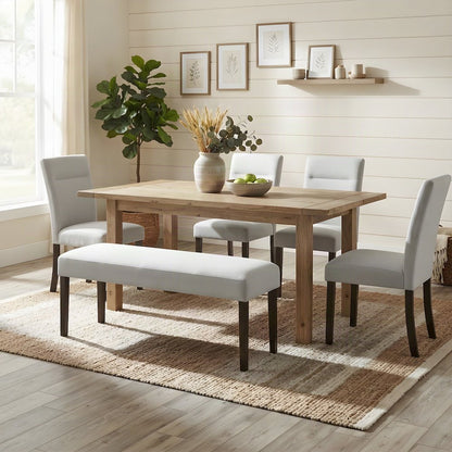 Fabric-Upholstered Dining Bench with Foam-Padded Seat, Indoor, Gray