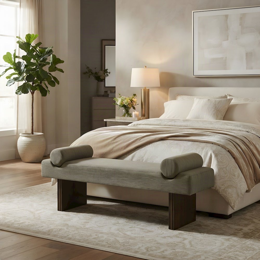 Upholstered Contemporary Bench with Foam Cushion, Bedroom End of Bed, Green