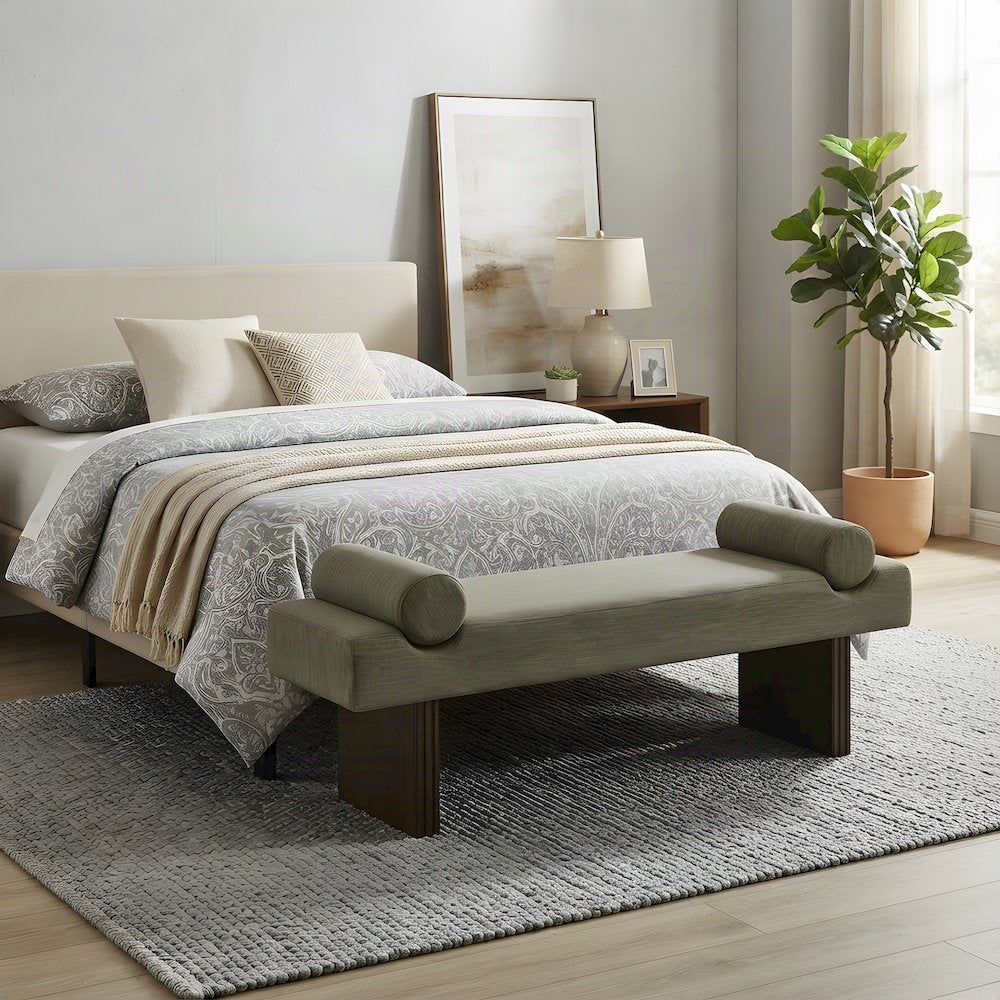 Upholstered Contemporary Bench with Foam Cushion, Bedroom End of Bed, Green