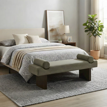 Upholstered Contemporary Bench with Foam Cushion, Bedroom End of Bed, Green