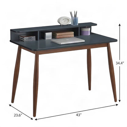 Mid-Century Modern Wood Study Writing Desk with Hutch and Storage, Grey