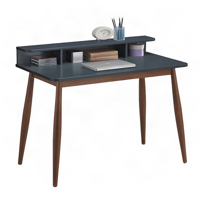 Mid-Century Modern Wood Study Writing Desk with Hutch and Storage, Grey