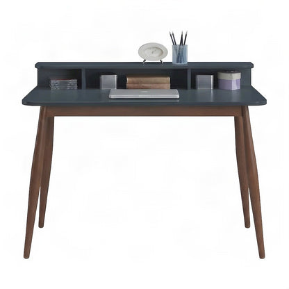 Mid-Century Modern Wood Study Writing Desk with Hutch and Storage, Grey