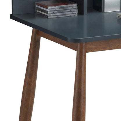 Mid-Century Modern Wood Study Writing Desk with Hutch and Storage, Grey