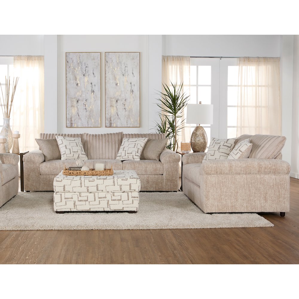 Nason Wide Wale Corduroy Sofa, Loveseat, and Ottoman Set, Parchment
