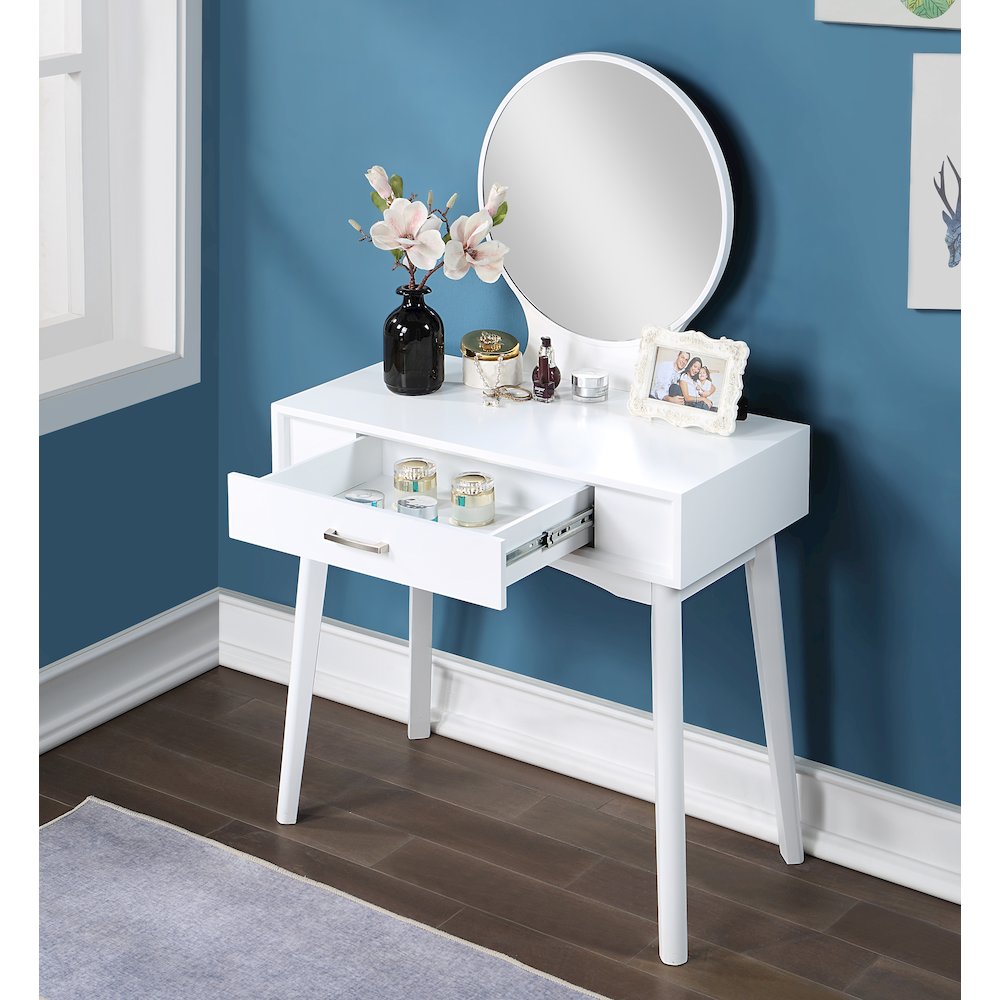 Maly Contemporary Wood Vanity and Stool Set, White