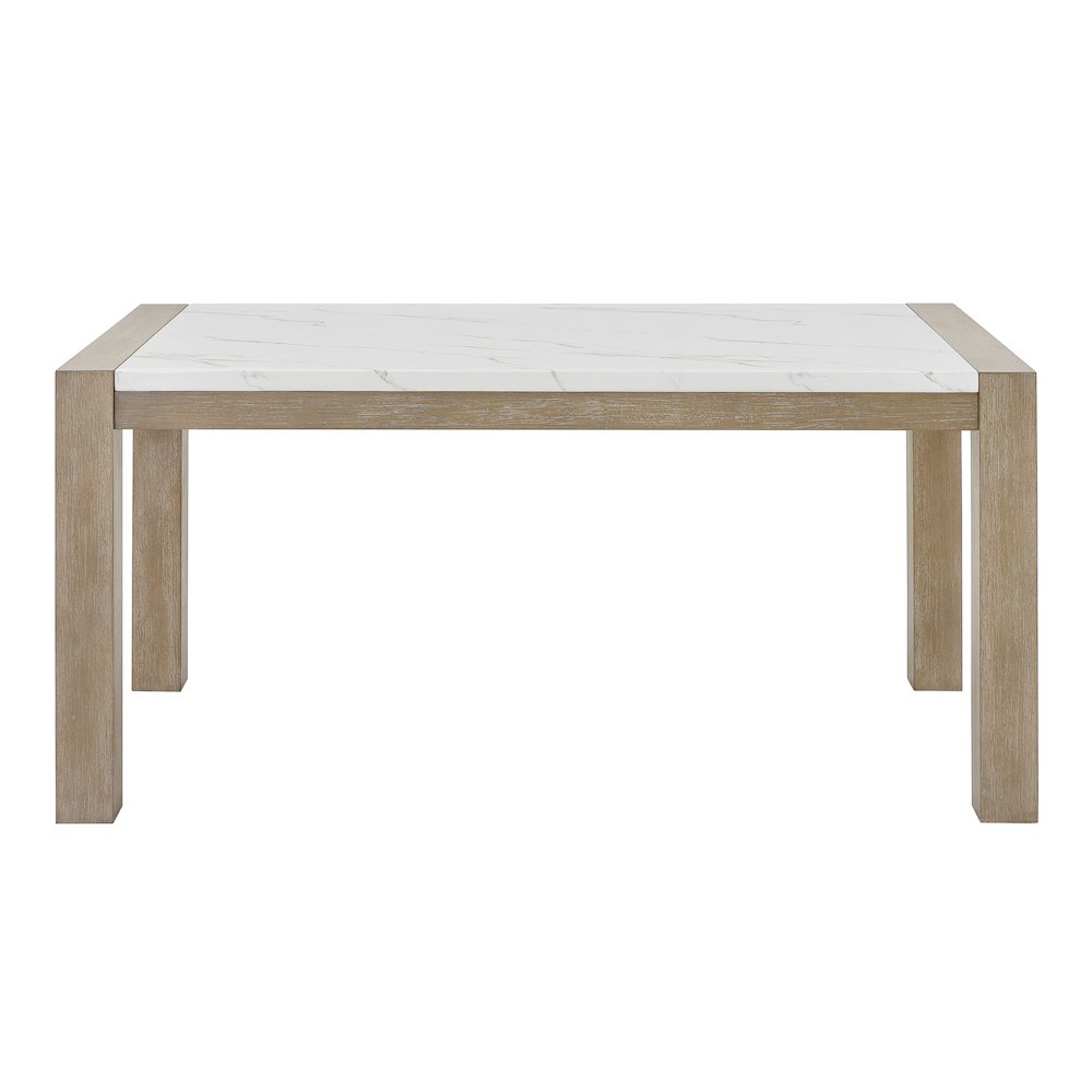 Zelalle Dining Table, Faux Marble Paper Top and White Wired-Brushed Finish