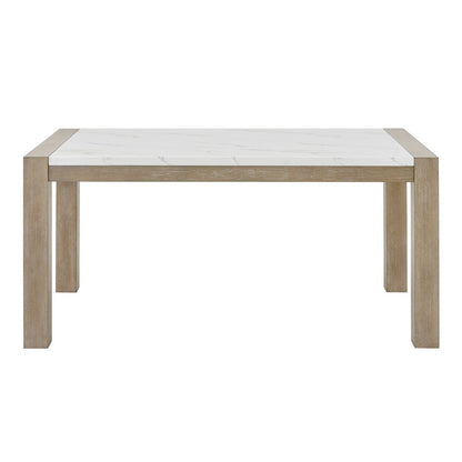 Zelalle Dining Table, Faux Marble Paper Top and White Wired-Brushed Finish