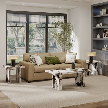 Cavira 3-Piece Faux Marble Coffee Table Set, Table and Two End Tables, Off-white
