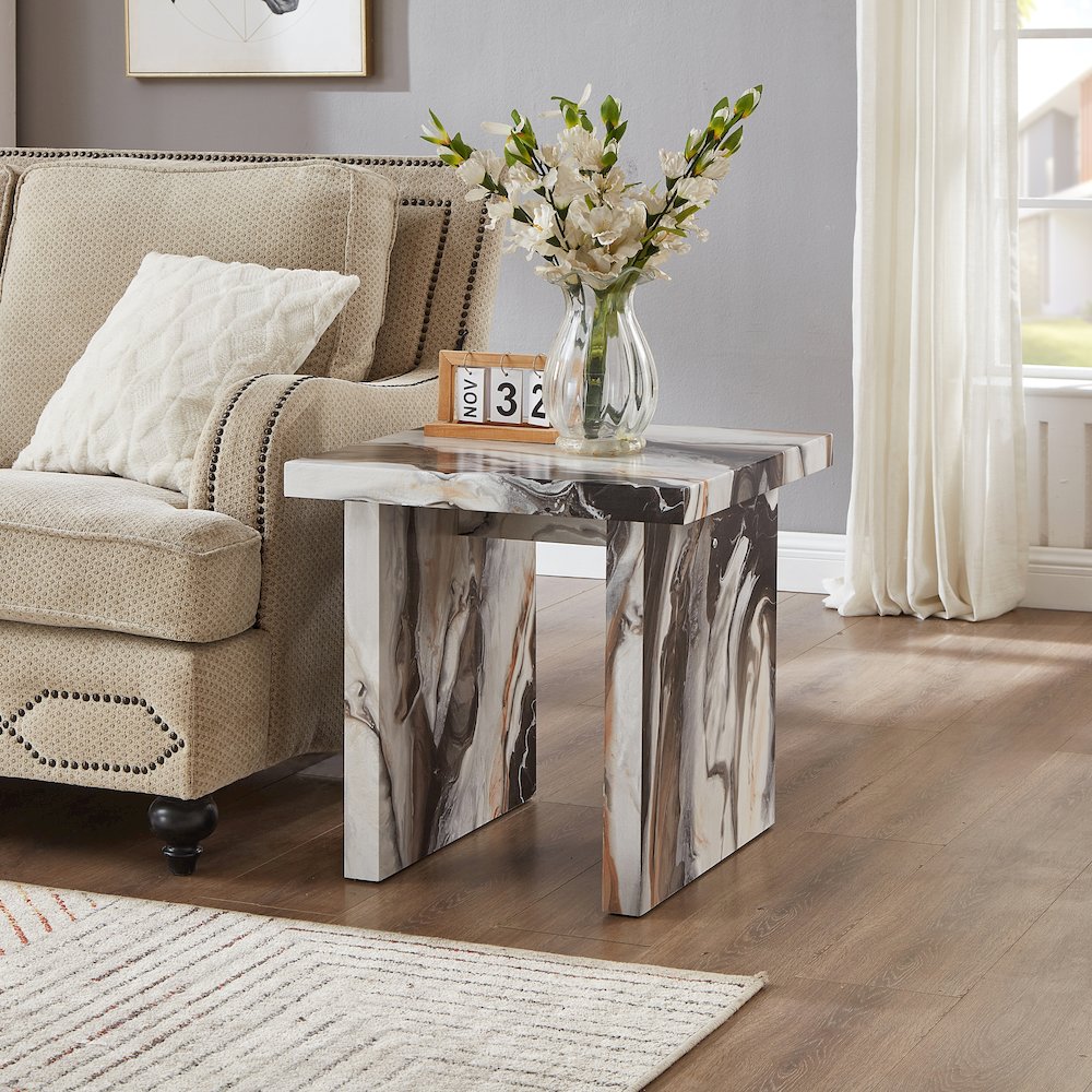 Cavira 3-Piece Faux Marble Coffee Table Set, Table and Two End Tables, Off-white