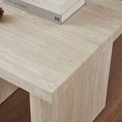 Cavira 3-Piece Faux Marble Coffee Table Set, Table and Two End Tables, Beige