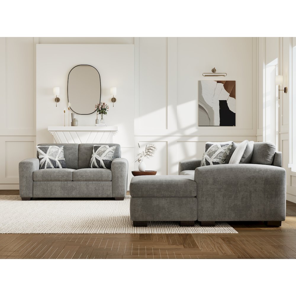 Arden Living Room Sofa Set with Convertible Sofa Chaise and Loveseat, Posh Gray