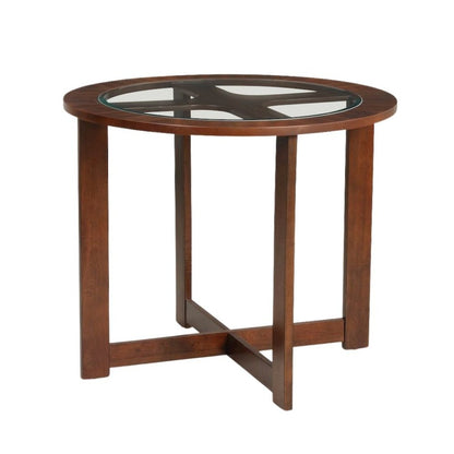 Brown Round Dining Table Set for 4, 5-Piece Dining Set with Upholstered Seats