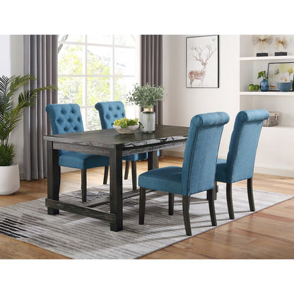 Leviton Antique Black Finished Wood Dining Set, Table with Four Chairs, Blue