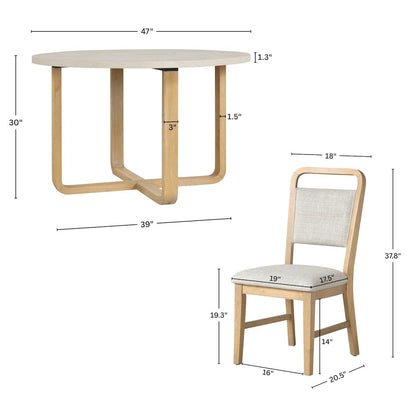Arden 5-Piece Dining Set, 47" Round Table with 4 Solid Wood Chairs