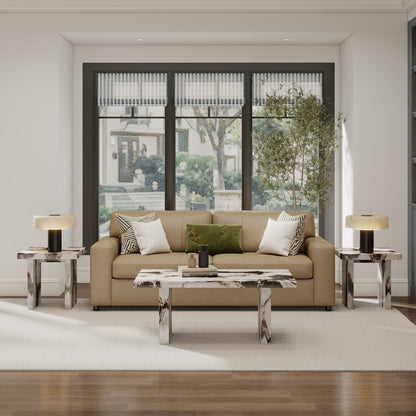 Cavira 3-Piece Faux Marble Coffee Table Set, Table and Two End Tables, Off-white