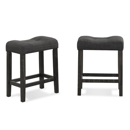 Sora Button Tufted Counter Height Saddle Stool, Set of 2, Gray