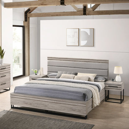 3-Piece Wood Bedroom Set, Queen Panel Bed and Two Nightstands, Weathered Gray