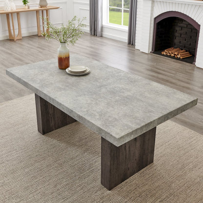 Sorlen Modern 7-Piece Dining Set, 3D Faux Concrete Table with 6 Chairs