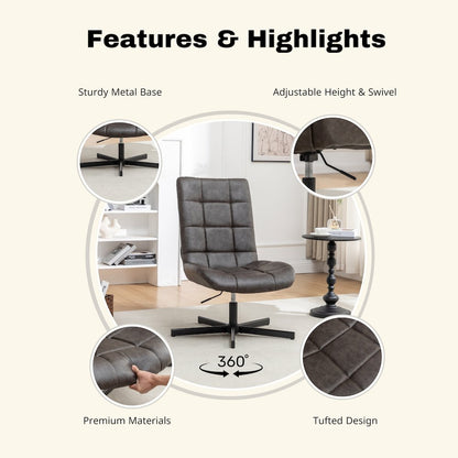 Arlena 2-Piece Seating Set, Faux Leather Tufted Accent Chair and Ottoman, Brown