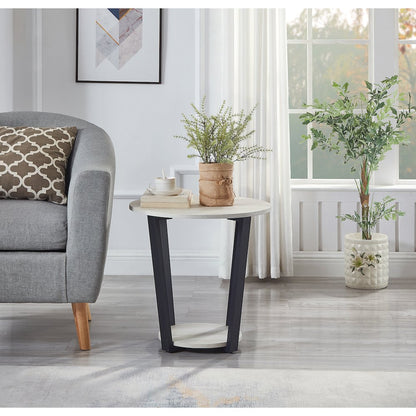 Elysian Contemporary Round End Table with Shelf, Off-White
