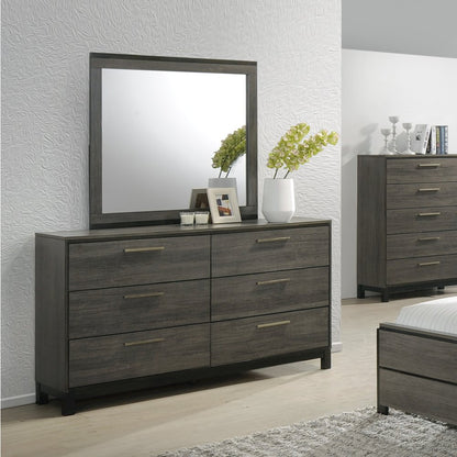 Antique Grey Finish Wood Bed Room Set, King Bed, Dresser, Mirror, 2 Night Stands