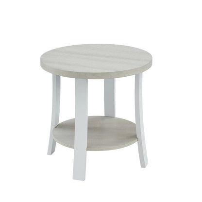 Anze Contemporary Round Wood Shelf End Table in White Finish