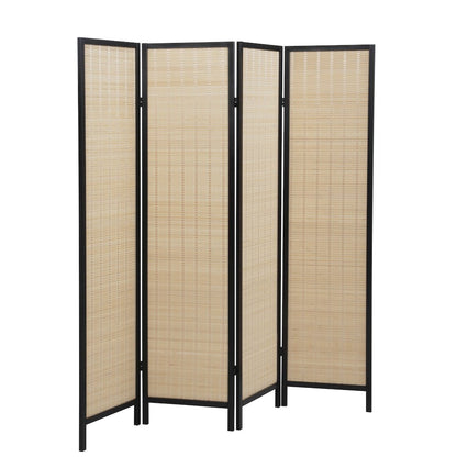 Inkwell 4-Panel Bamboo Room Divider, Folding Screen, Natural with Black Frame