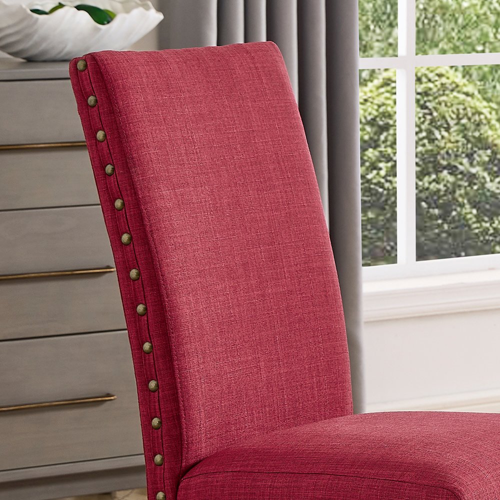 Biony Fabric Dining Chairs with Nailhead Trim, Set of 2, Red