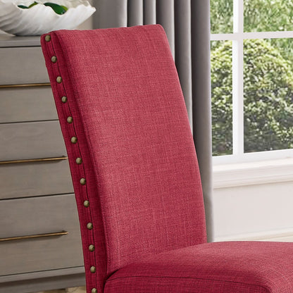 Biony Fabric Dining Chairs with Nailhead Trim, Set of 2, Red