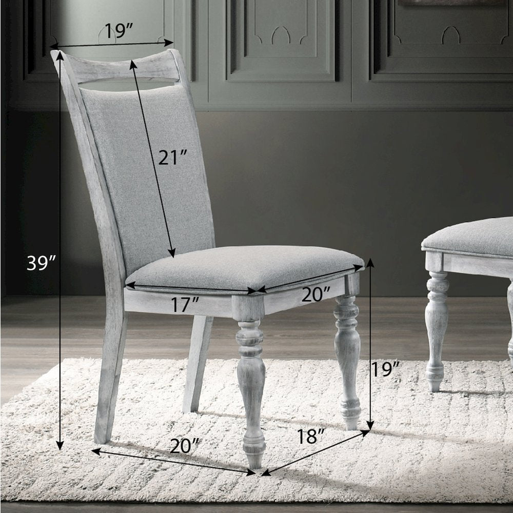 Iris 5-Pc Dining Set Pedestal Table with 4 Chairs, Weathered White and Gray
