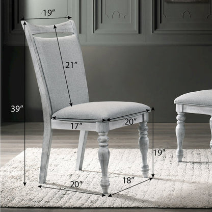 Iris 5-Pc Dining Set Pedestal Table with 4 Chairs, Weathered White and Gray