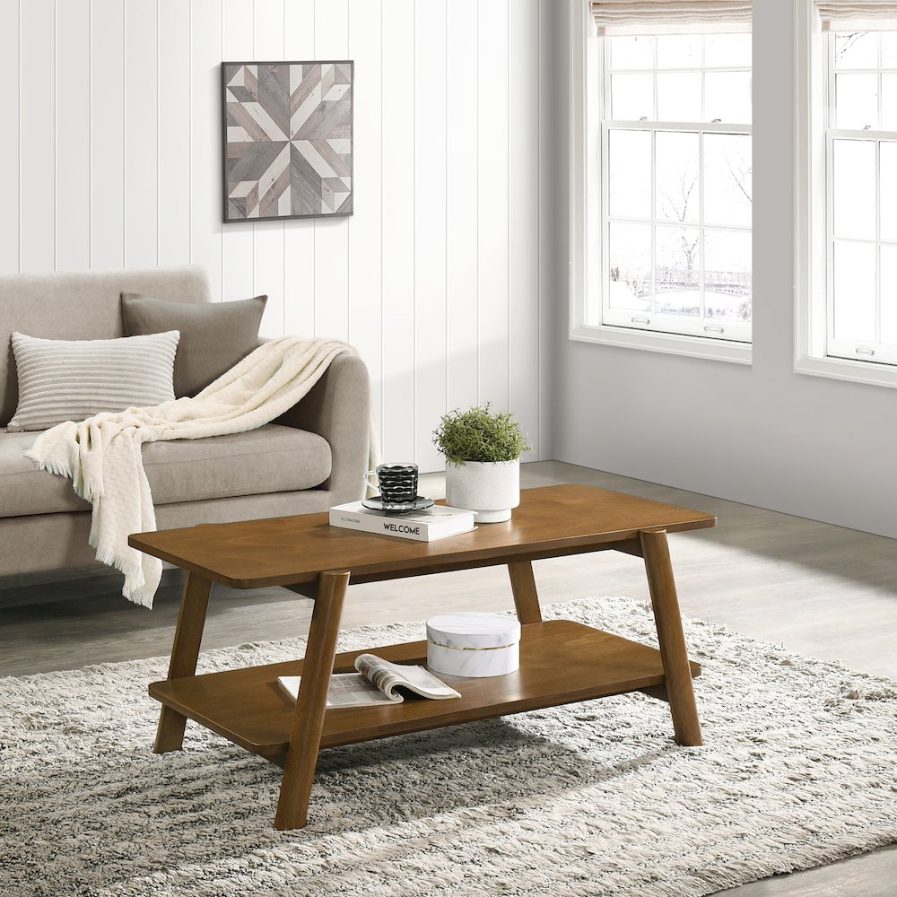 Metz Mid-Century Modern Wood Shelf 3-Pc Coffee Table Set, Walnut Finish