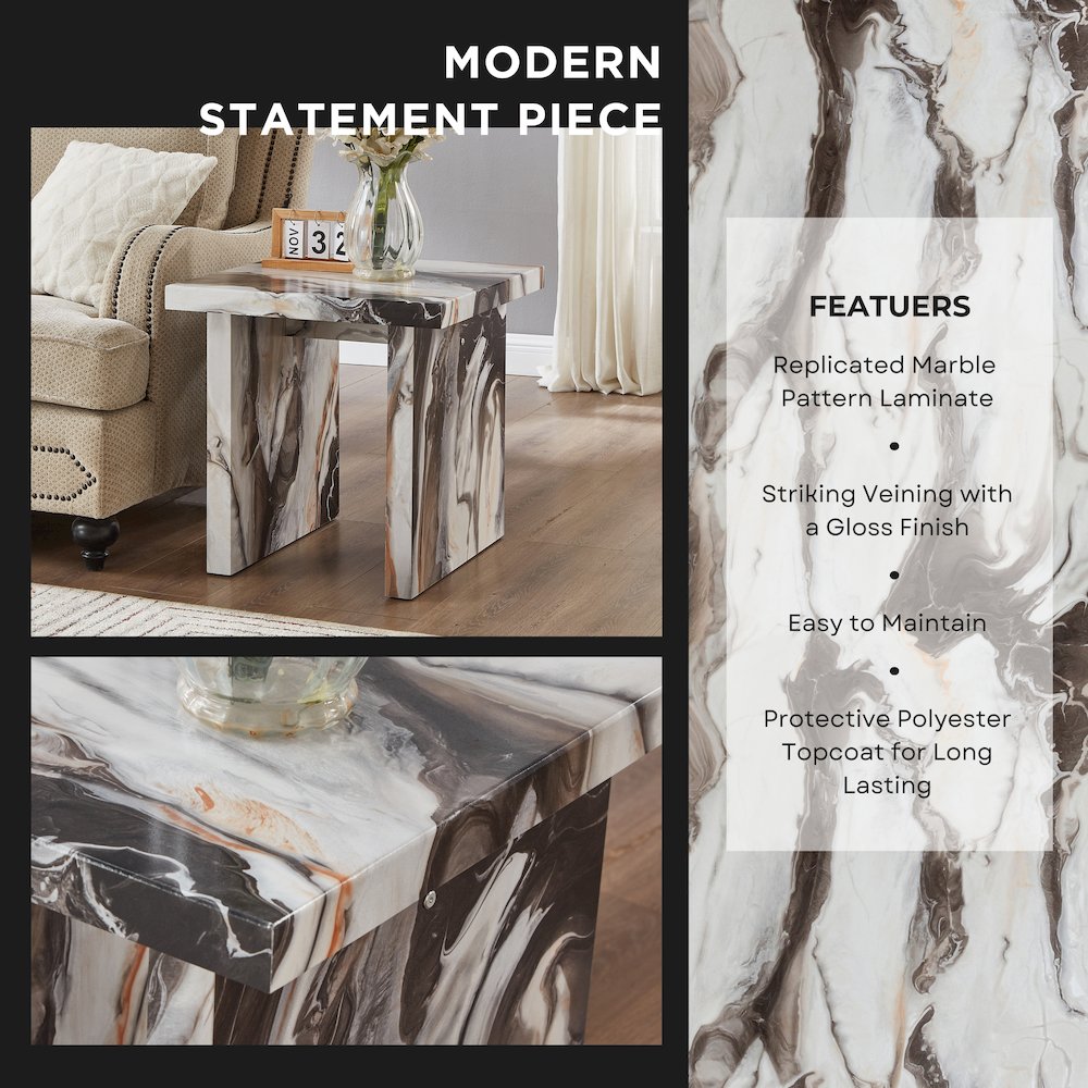 Cavira 3-Piece Faux Marble Coffee Table Set, Table and Two End Tables, Off-white