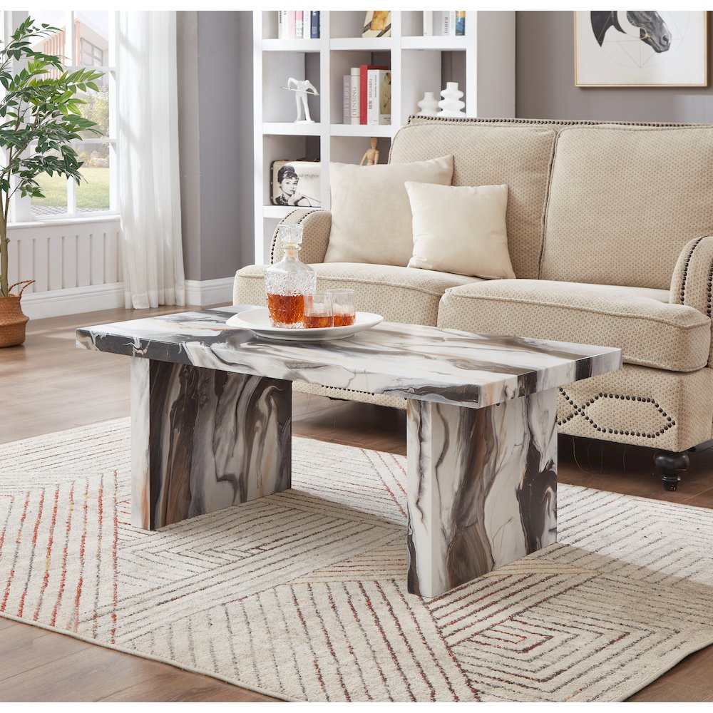 Cavira 3-Piece Faux Marble Coffee Table Set, Table and Two End Tables, Off-white