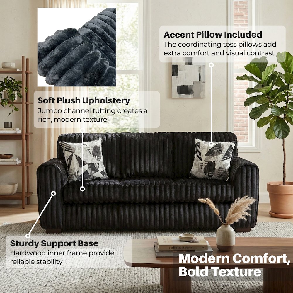 Nolan 3-Piece Living Room Set, Sofa Loveseat and Chair, Lush Black