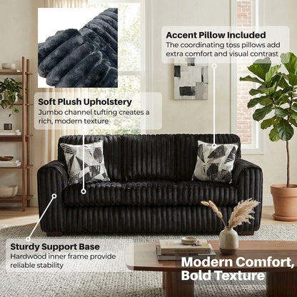 Nolan 3-Piece Living Room Set, Sofa Loveseat and Chair, Lush Black