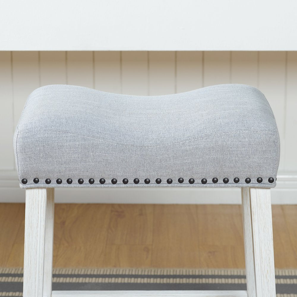 CoCo Counter Height Saddle Seat Stools, White-Washed Finish, Gray, Set of 2