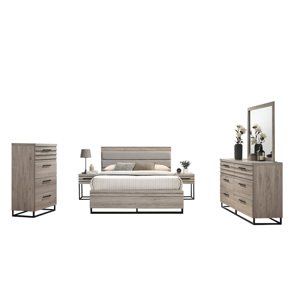 Panel Bed, Dresser, Mirror, 2 Nightstands, and Chest, Weathered Gray, Queen
