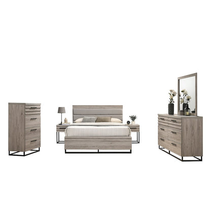 Panel Bed, Dresser, Mirror, 2 Nightstands, and Chest, Weathered Gray, Queen