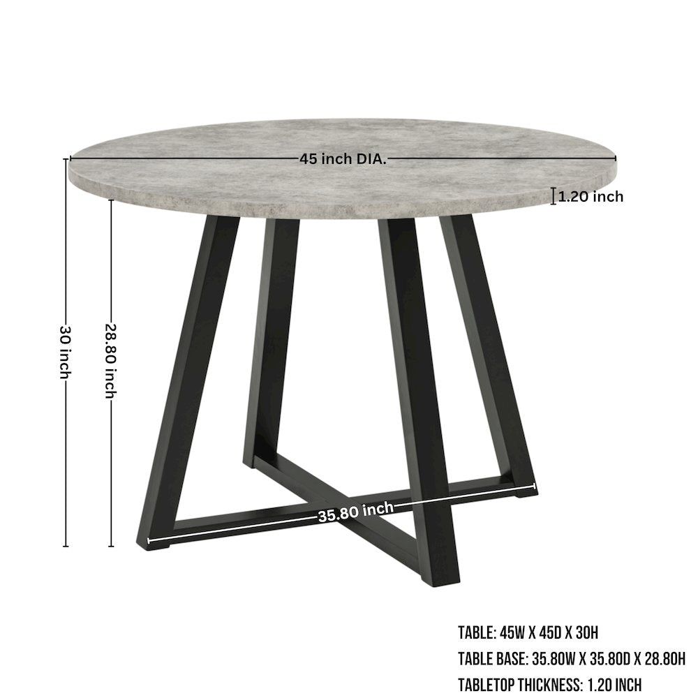 Edo 5-Piece Dining Set, Round Trestle Table and 4 Chairs, Gray and Black